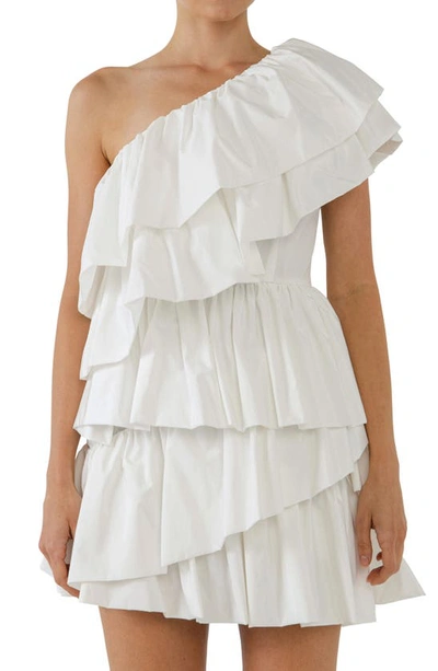 Shop Endless Rose One-shoulder Ruffle Minidress In White