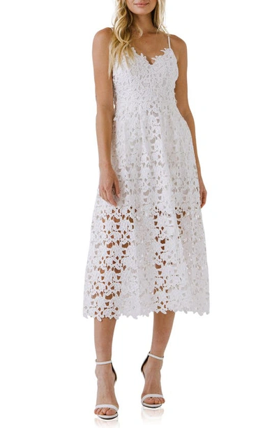 Endless Rose Lace Spaghetti Strap Midi Dress In White