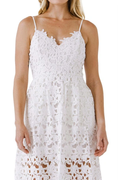 Endless Rose Lace Spaghetti Strap Midi Dress In White