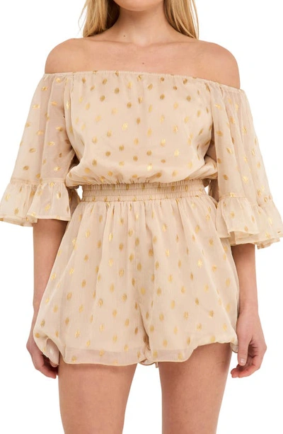 Shop Endless Rose Off The Shoulder Chiffon Romper In Cream