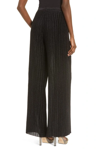 Shop Joa Metallic Pleated Wide Leg Pants In Black