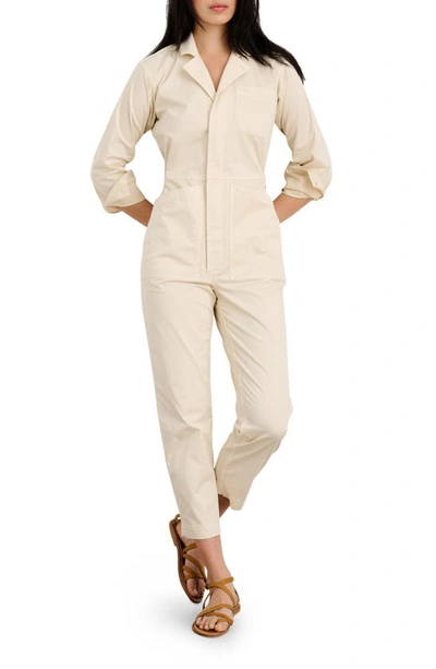 Shop Alex Mill Standard Long Sleeve Stretch Cotton Twill Jumpsuit In Oatmilk