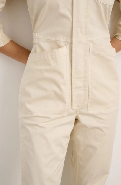 Shop Alex Mill Standard Long Sleeve Stretch Cotton Twill Jumpsuit In Oatmilk