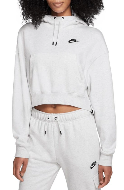 Shop Nike Sports Essentials Crop Hoodie In Birch Heather/ White/ Black