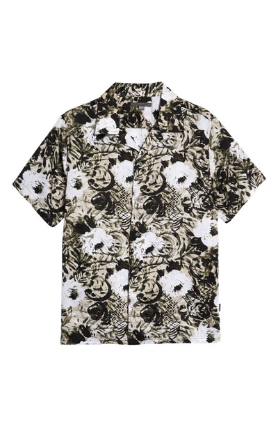 Shop John Varvatos Danny Floral Short Sleeve Cotton Button-up Camp Shirt In Olive