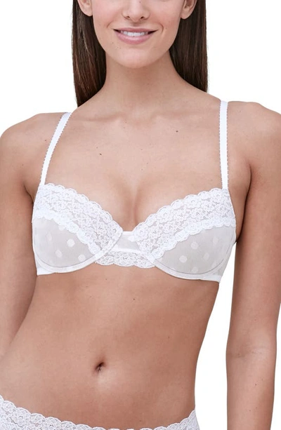 Skarlett Blue Dnu Women's Dare Fully Adjustable Comfortable Everyday Demi T  Shirt Bra With Dotted Stretch Lace And In White,nylon