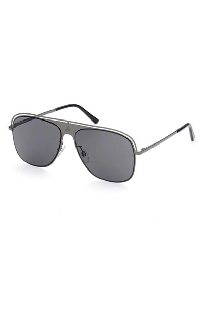 Shop Bally 58mm Navigator Sunglasses In Shiny Gunmetal / Smoke