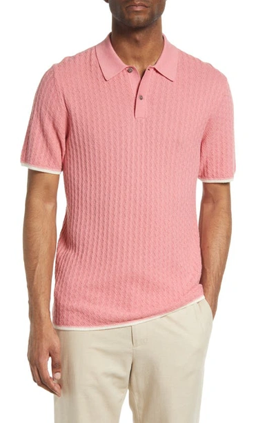 Shop Ted Baker Lytton Textured Cotton Blend Polo Shirt In Mid Pink