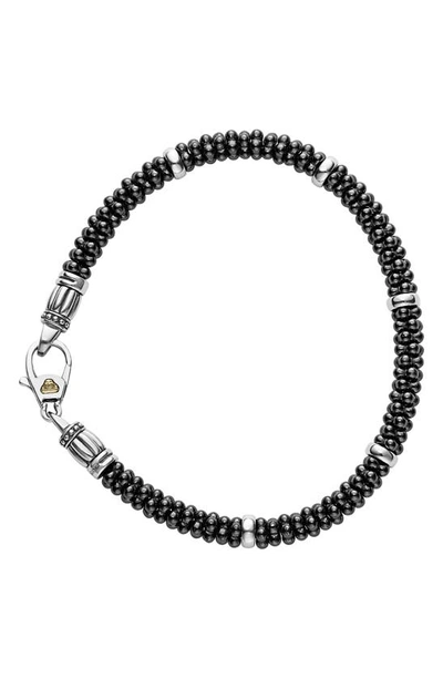 Lagos Black Caviar Ceramic Sterling Silver And 18k Gold Bracelet In Black