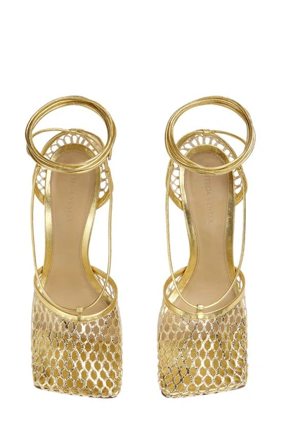 Shop Bottega Veneta Stretch Ankle Wrap Square Toe Sandal In Gold