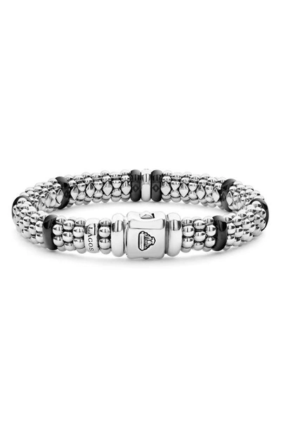 Lagos Sterling Silver Black Caviar Rope Bracelet With Diamonds & Black Ceramic In Black