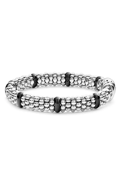 Lagos Sterling Silver Black Caviar Rope Bracelet With Diamonds & Black Ceramic In Black