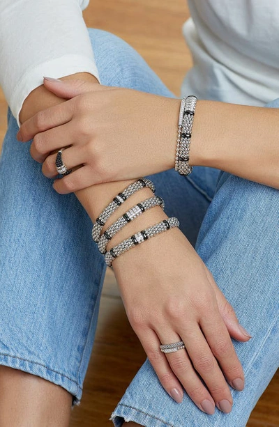 Lagos Sterling Silver Black Caviar Rope Bracelet With Diamonds & Black Ceramic In Black