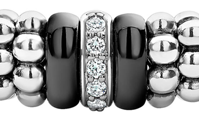 Lagos Sterling Silver Black Caviar Rope Bracelet With Diamonds & Black Ceramic In Black