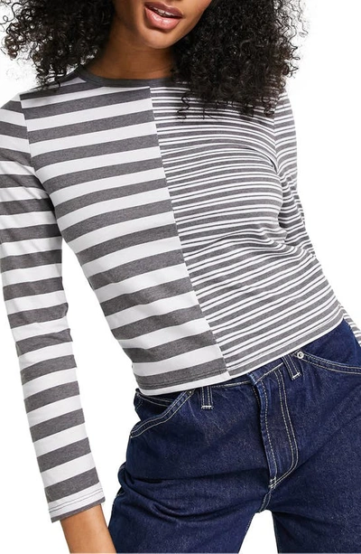 Topshop Mixed Stripe Long Sleeve T-shirt In Black | ModeSens