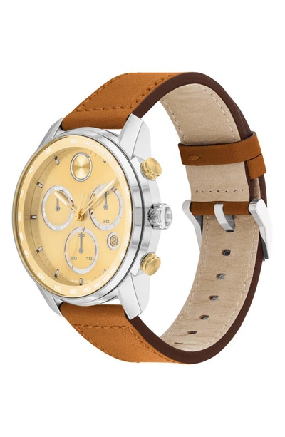 Shop Movado Bold Verso Chronograph Leather Strap Watch, 44mm In Silver / Tan