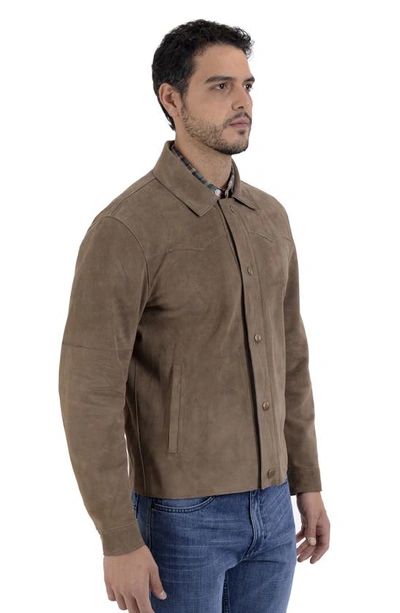 Shop Frye Suede Long Sleeve Shacket In Taupe