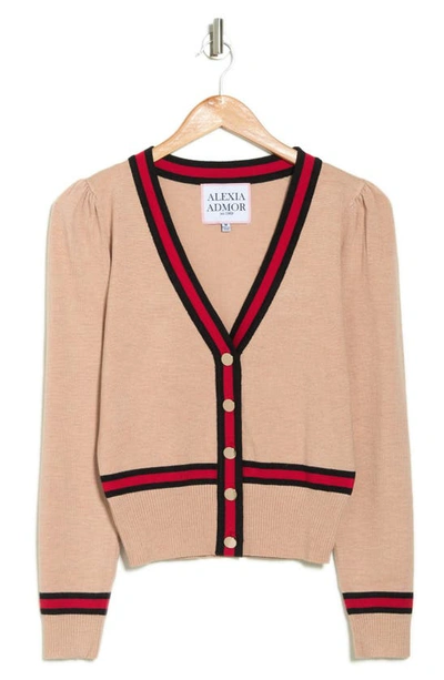 Shop Alexia Admor Contrast Trim Long Sleeve Cardigan In Beige Multi