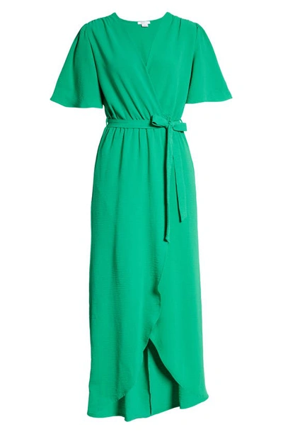 Shop Fraiche By J Flutter Sleeve Faux Wrap Maxi Dress In Green