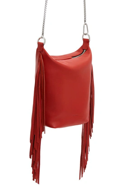 Shop Allsaints Evaline Fringe Leather Crossbody Bag In Gala Red