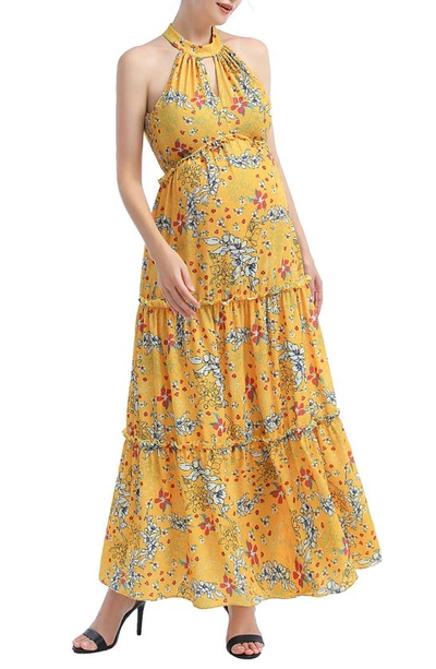 Shop Kimi And Kai Soleil Floral Maternity Maxi Dress In Yellow