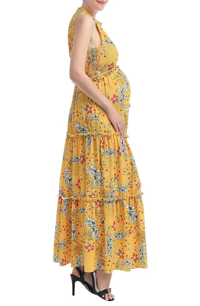 Kimi And Kai Soleil Floral Maternity Maxi Dress In Yellow