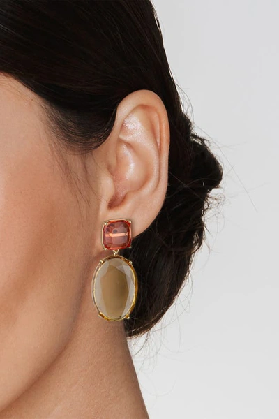 Shop Jardin Brass & Prong Set Crystal Double Drop Earrings In Orange/gold