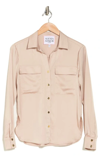 Shop Alexia Admor Long Sleeve Button-up Shirt In Nude