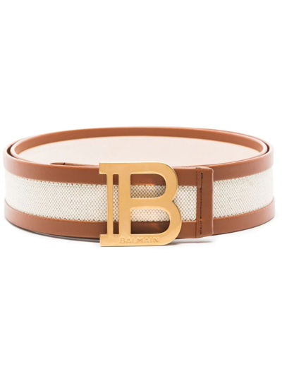 Shop Balmain Logo-buckle Belt In Neutrals