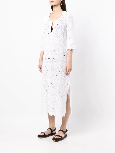 Shop Anjuna Crochet-knit Split-neck Dress In White