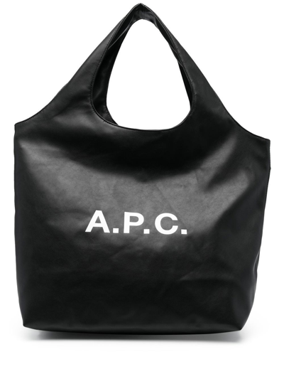 Shop Apc Logo-print Leather Tote Bag In Black