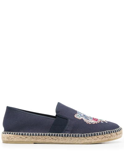 Shop Kenzo Tiger Embroidery Espadrilles In Blue