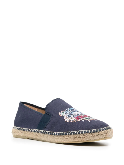 Shop Kenzo Tiger Embroidery Espadrilles In Blue