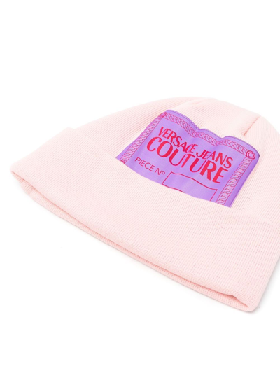 Versace Jeans Couture Logo-patch Detail Knit Beanie In Pink