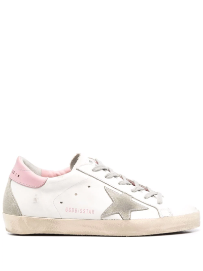 Shop Golden Goose Superstar Distressed Lace-up Sneakers In White