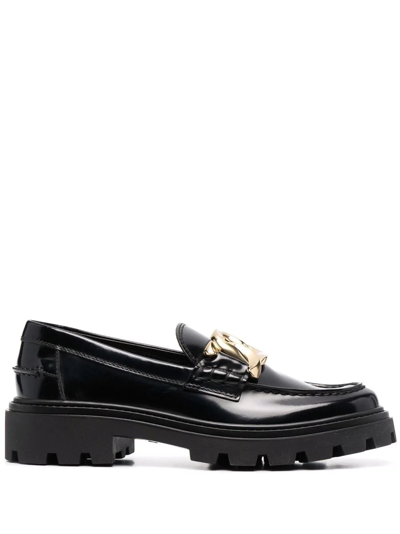 Shop Tod's Chain-detail Leather Loafers In Black