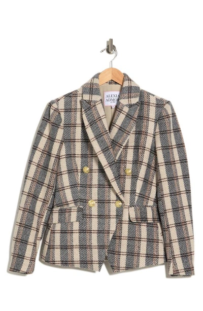 Alexia Admor Classic Double-breasted Wool-blend Blazer In Brown Plaid