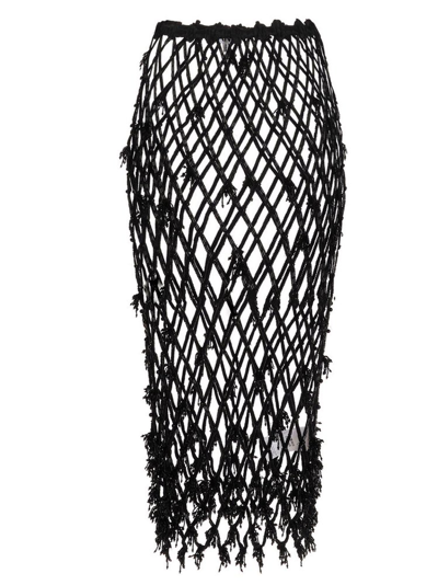 Shop Ganni Beaded Netting Skirt In Black