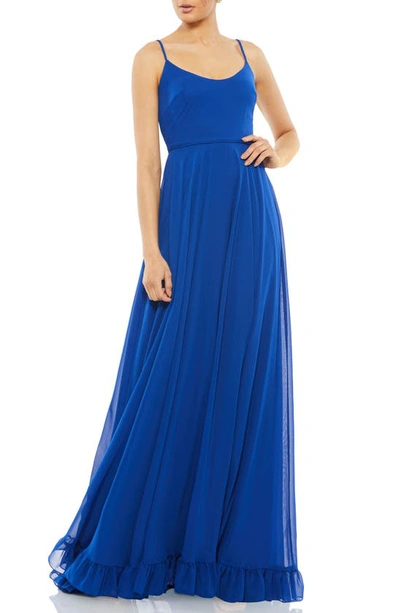 Shop Ieena For Mac Duggal Scoop Neck A-line Chiffon Gown In Royal