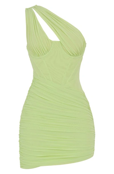 House Of Cb Clementine Cutout Ruched Minidress In Lime