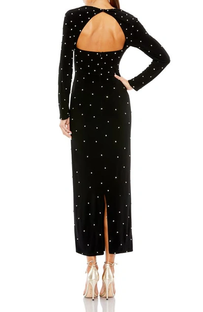 Shop Mac Duggal Beaded Square Neck Long Sleeve Cutout Dress In Black