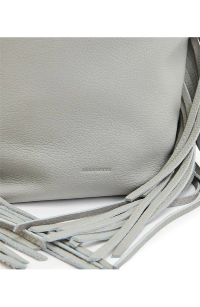 Shop Allsaints Evaline Fringe Leather Crossbody Bag In Sequoia Grey