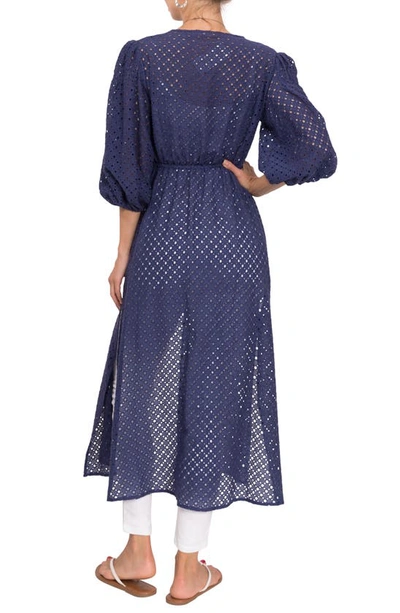 Everyday Ritual Kittie Eyelet Coverup Cardigan In Navy
