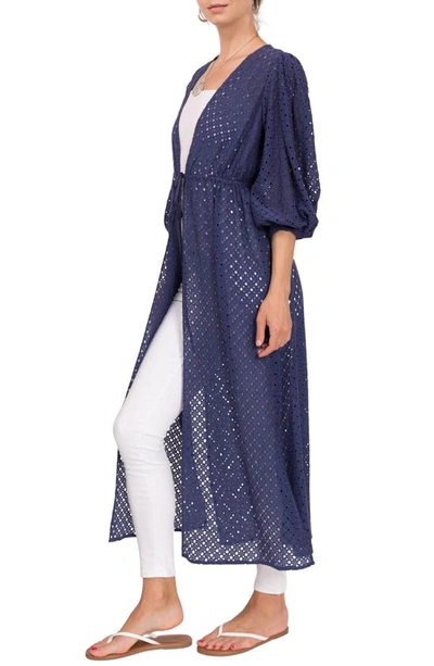 Everyday Ritual Kittie Eyelet Coverup Cardigan In Navy