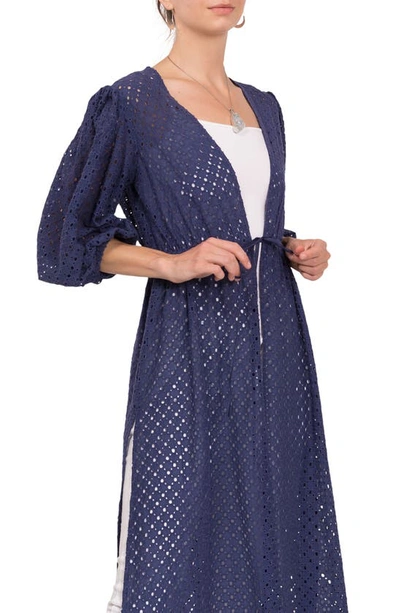 Everyday Ritual Kittie Eyelet Coverup Cardigan In Navy