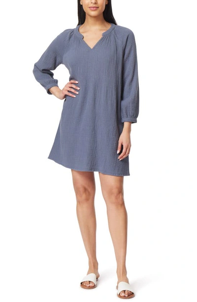 Shop C&c California Harlow Long Sleeve Cotton Gauze Minidress In Grisaille