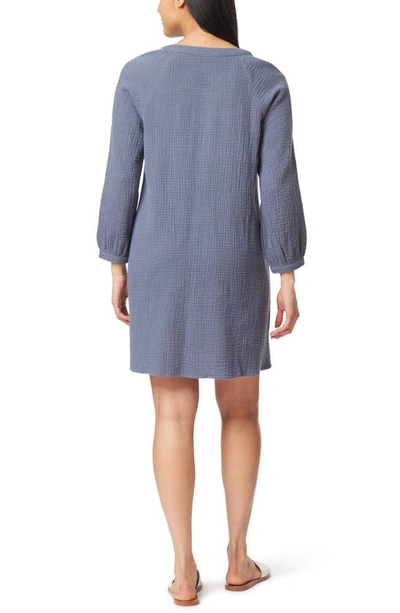 Shop C&c California Harlow Long Sleeve Cotton Gauze Minidress In Grisaille