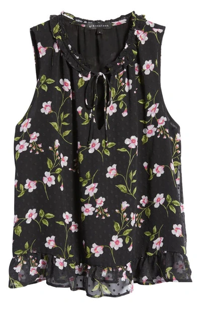 Shop Gibsonlook Floral Ruffle Sleeveless Blouse In Black Dot Floral
