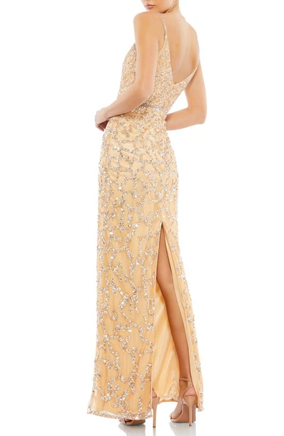 Shop Mac Duggal Shatter Sequin Sheath Gown In Nude