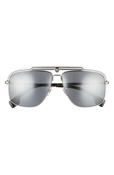 Shop Versace 61mm Pilot Sunglasses In Gunmetal/light Grey Mirror Bla